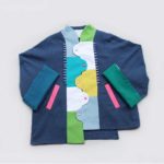 左扣右扣拼接秋冬外套 - 湖水藍 短版